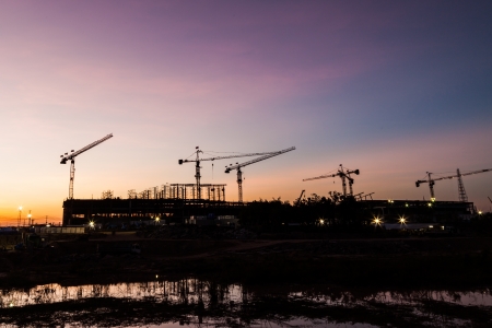 structures and crane in eveningの写真素材