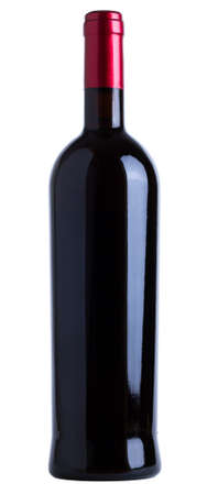 Red wine bottle unlabeled isolated over white backgroundの写真素材