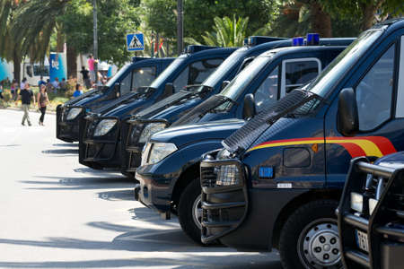 MALAGA, SPAIN - MAY 29:  Police vehicles parked next to the park during the Spanish Armed Forces Day...