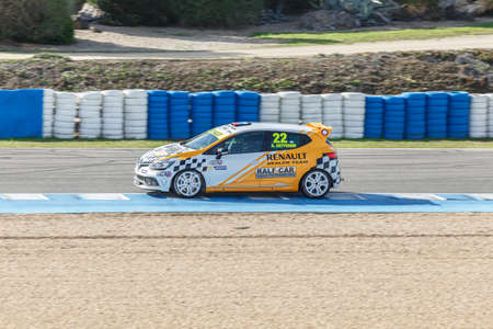 JEREZ DE LA FRONTERA, SPAIN - OCTOBER 19, 2014: Andrey Artyushin of Ralf-Car Team  drives his car during qualifying session at Jerez racetrackのeditorial素材