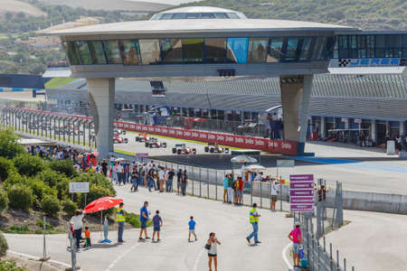 JEREZ DE LA FRONTERA, SPAIN - OCTOBER 19, 2014: People watch the start of the Formula Renault 3.5 race at Jerez racetrackのeditorial素材