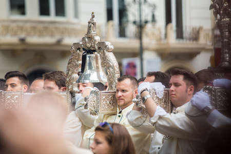 MALAGA, SPAIN - MARCH 20: Bearers participating in the procession of Palm Sunday (Pollinica) on...