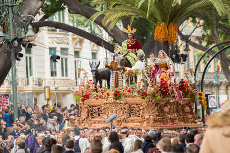 MALAGA, SPAIN - MARCH 20: Traditional processions of Holy Week in the streets on March 20, 2016 in Malaga, Spain. Palm Sunday procession (Pollinica).のeditorial素材