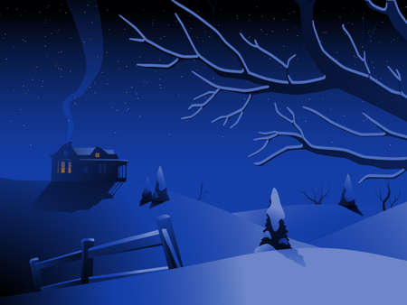Winter landscape with houseのイラスト素材
