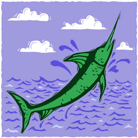 Woodcut swordfishのイラスト素材