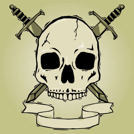 Skull with swords woodcutのイラスト素材