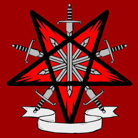 Woodcut pentagram with swordsのイラスト素材