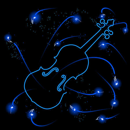 Neon violin with notesのイラスト素材