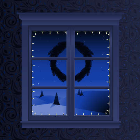 Christmas window viewのイラスト素材