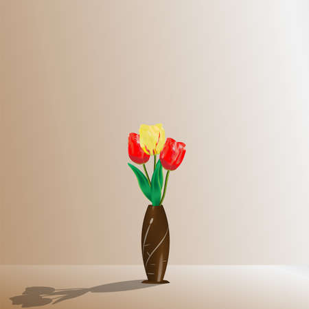 Tulips in a wooden vaseのイラスト素材
