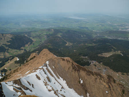 Scenic view of Swiss Alps with snow on topの写真素材