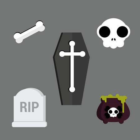 Set Of Vintage Happy Halloween Badges and Labels. Halloween Scrapbook Set. Ribbons, Flat Icons and Other Elements. Vector illustration. Cute Halloween Characters.のイラスト素材