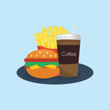 Set of colorful cartoon fast food icons.のイラスト素材