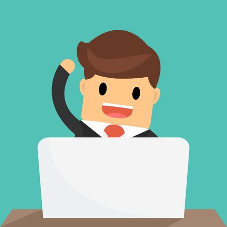 Happy  businessman working on computerのイラスト素材