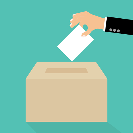 Voting concept in flat style - hand putting paper in the ballot boxのイラスト素材