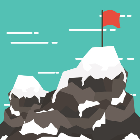 Business concept  success and mission. Red flag on a Mountain peak.Flat style.のイラスト素材