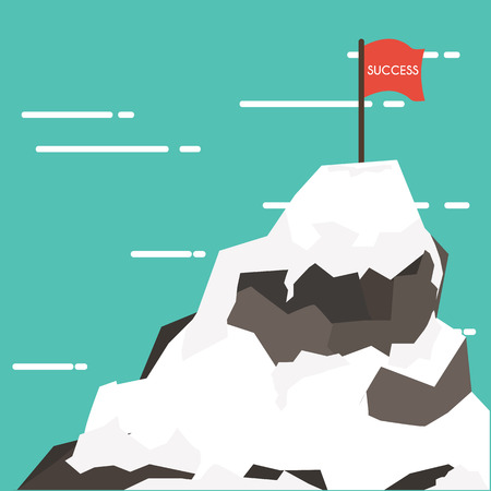 Business concept  success and mission. Red flag on a Mountain peak.Flat style.のイラスト素材