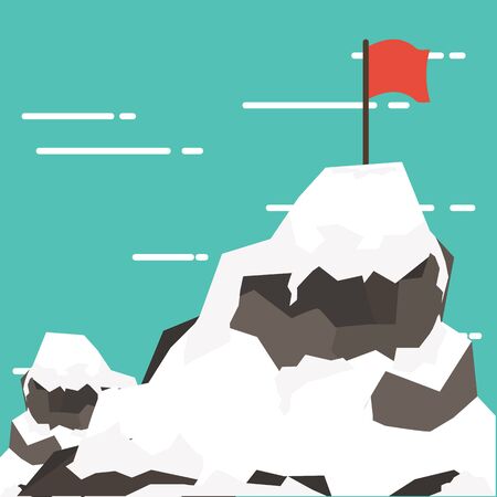 Business concept  success and mission. Red flag on a Mountain peak.Flat style.のイラスト素材