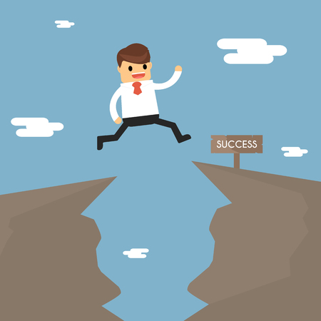 Businessman jump through the gap in the rocks. the concept of business success.のイラスト素材