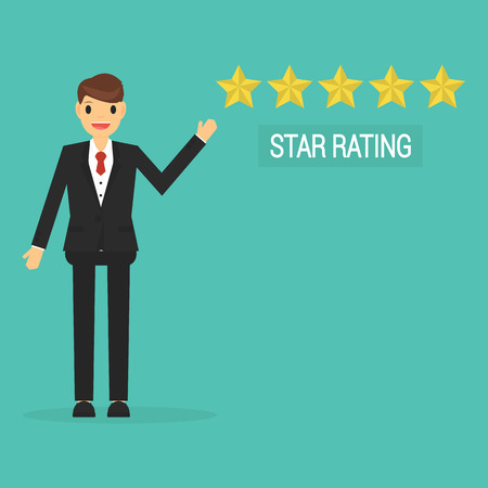 Happy businessman giving five star rating.のイラスト素材