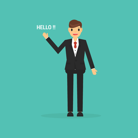 Businessman Saying "Hello". Vector Illustrationのイラスト素材