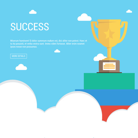 Golden trophy cup on flat style. Vector illustrationのイラスト素材