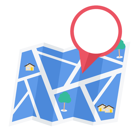 Map of the world Vector icon. Point on the map. Pin and the distance, GPS navigator on flat styleのイラスト素材