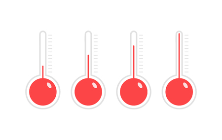 Thermometer equipment showing hot or cold weather. Thermometer Icon.Celsius and fahrenheit meteorology thermometers measuring , vector illustration.のイラスト素材