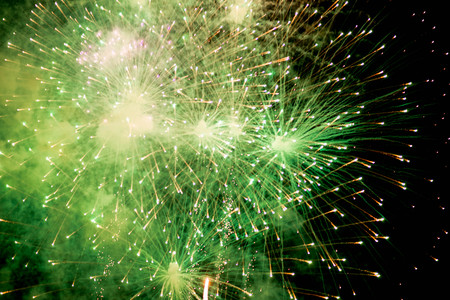 Fireworks. Stars and shiny fireworks on red background.