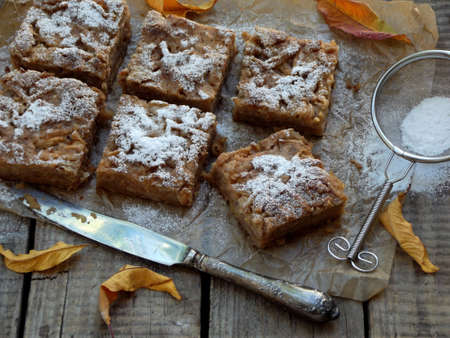 homemade apple pie on wooden background. selective focusの写真素材