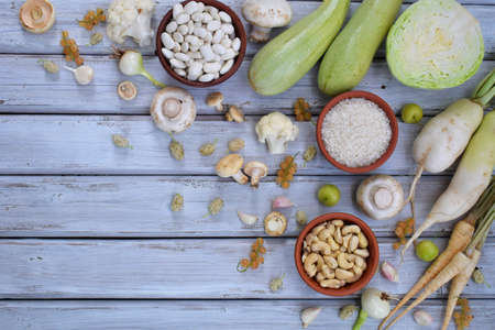 Collection of fresh white fruits, vegetables and bean. Healthy food concept. Vegetarian product. Organic Raw Produceの写真素材