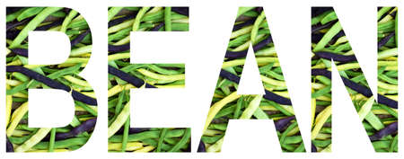 Word bean laid out to from colourful multi-colored beans. Healthy food concept. Vegetarian product. Organic Raw Produceの写真素材