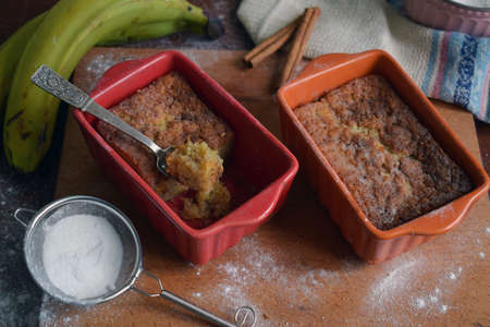 Homemade banana cake. Baking. Bananabread or pieの写真素材