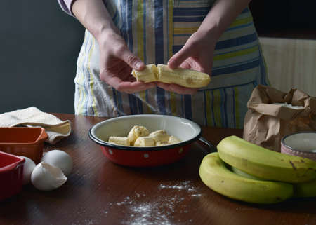 Homemade banana cake. Baking. Bananabread or pieの写真素材