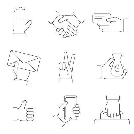 Hand Thin Line Icon Set Isolated on White Background.のイラスト素材