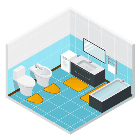 Isometric Bathroom and Toilet Detailed Interior.のイラスト素材