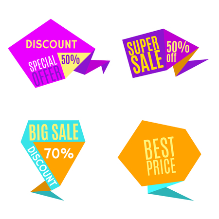 Sale Discount Origami Colorful Labels. Vector illustrationのイラスト素材