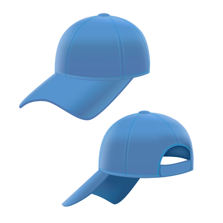 Realistic Blue Baseball Cap Set on White Background. Vector illustrationのイラスト素材