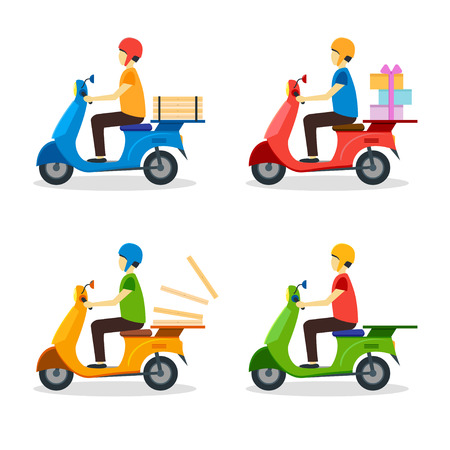 Delivery Man Set. Flat Design Style. Vector illustrationのイラスト素材