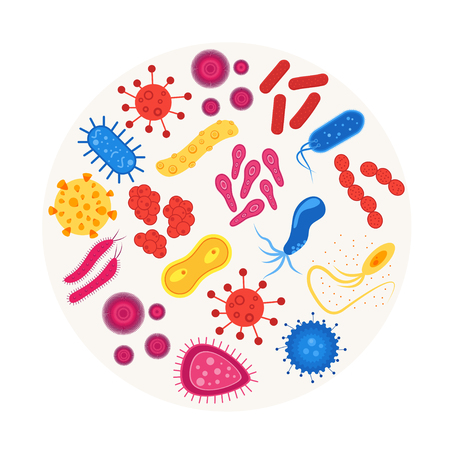 Virus and Bacteria Round Design Template Icon. Flat Design Style. Vector illustrationのイラスト素材