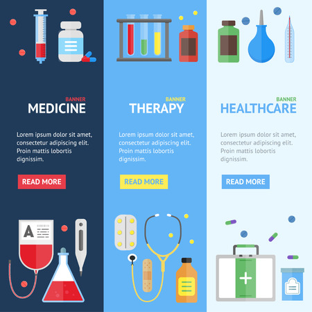Medical Service Banner Vertical Set. Flat Design Style. Vector illustrationのイラスト素材