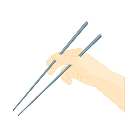 Hand Use Chopsticks. Oriental Cuisine. Traditional Japanese and Chinese Culture. Vector illustrationのイラスト素材