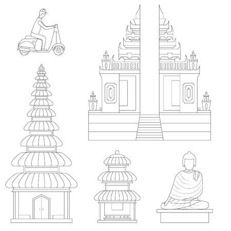 Bali Thin Line Art Building Pixel Perfect Art. Material Design. Vector illustrationのイラスト素材