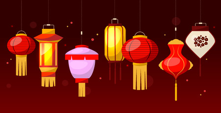 East Paper Street or House Lantern Row. Flat Design Style. Vector illustrationのイラスト素材