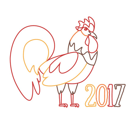 Cock Symbol of New Year Outline Pixel Perfect Art. Material Design. Vector illustrationのイラスト素材