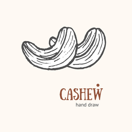 Cashew Card Hand Draw Sketch for Restaurants and Cafes. Snack Food. Vector illustrationのイラスト素材