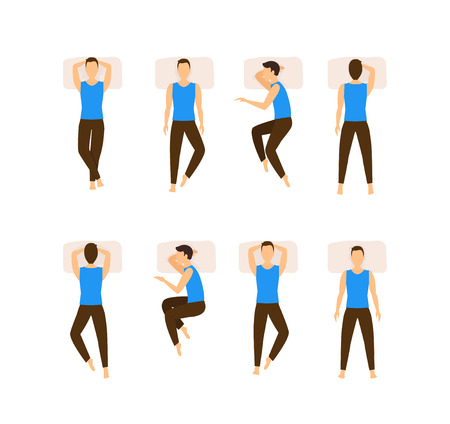Different Sleeping Poses Set. Top View Man. Flat Design Style.のイラスト素材