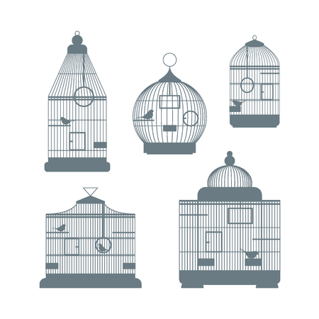 Birdcages Set Romantic Element Thin Line Set Pixel Perfect Art. Material Design. Different Forms. illustrationのイラスト素材