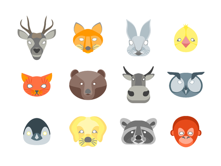 Cartoon Animals Party Mask Set for Costume. Flat Design Style Vector illustrationのイラスト素材
