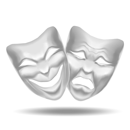 Template Blank White Comedy and Tragedy Mask Theatre. Realistic Empty Mock Up. Vector illustrationのイラスト素材